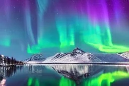 the northern lights over a frozen lake at night